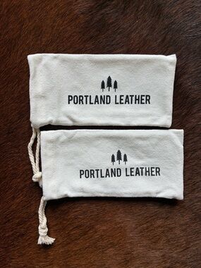 New Portland Leather Natural Canvas Drawstring Pouches with Black Logo-2